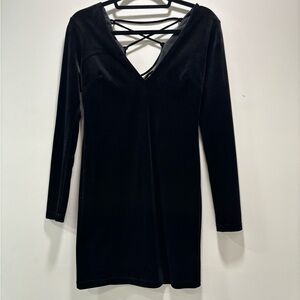 Topshop Black Velvet Long Sleeve Dress with Crisscross Back